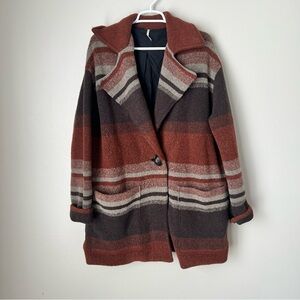 Free People Brown Striped Western Wool Blend Coat Size Small